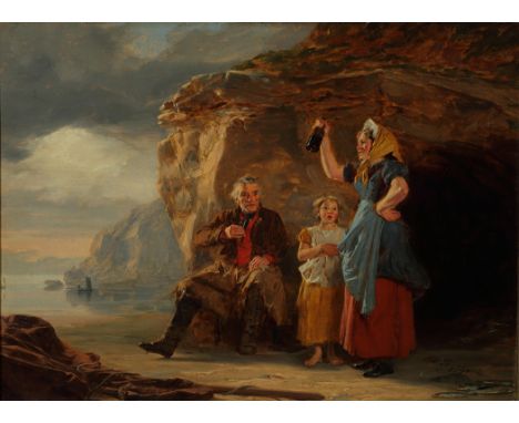 Thomas Sword Good, HRSA(1789-1872)"The Smugglers (a sea beach with figures)",signed; with inscription on a label verso,oil on
