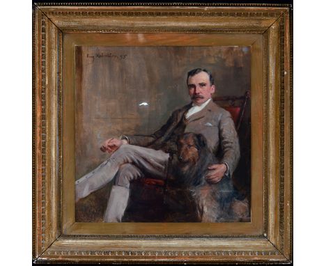 Kay Robertson(fl. late 19th Century)A portrait of a gentleman seated in a chair accompanied by his dog,signed and dated '95,o