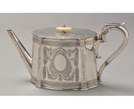 A Victorian silver teapot, by Walker & Hall (John Edward Bingham & Charles Henry Bingham), Sheffield 1877, oval tapered with 