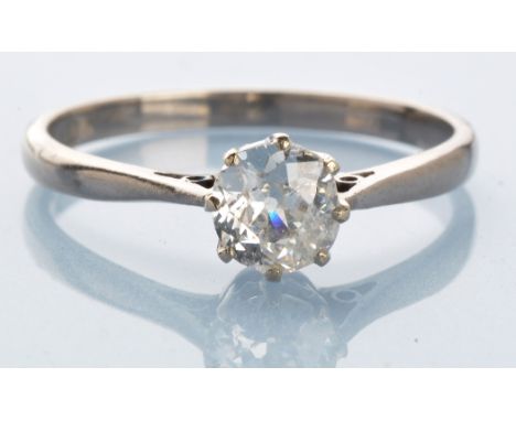 A single stone diamond ring, the old cut diamond weighing approximately 0.60 carats, in crown mount above chenier shoulders, 