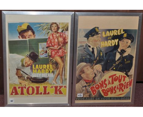 Four Belgian Laurel & Hardy film posters, to include: "Les Montagnards Sont La"; "Bons A Tout Bons A Rien"; "Fantomes Dechain