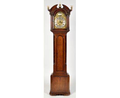 Thomas Ogden, Halifax: a George III oak and mahogany banded longcase clock, the brass dial with silver roman chapter ring, ou