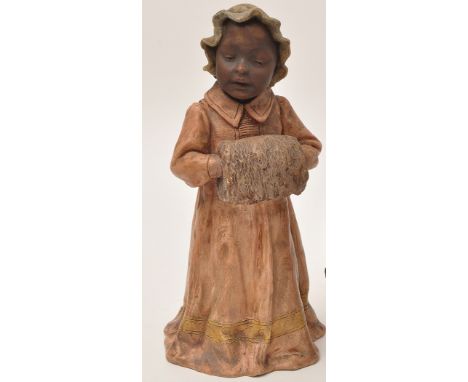 A Goldscheider figure of a girl holding a muff, height 25cm.