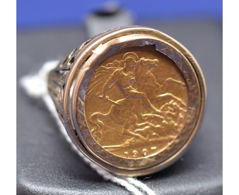 An Edward VII gold half sovereign, 1907, in 9ct. yellow gold ring mount, ring size S, 8.5grms.
