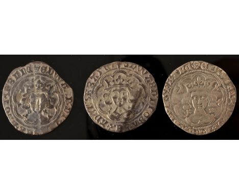 Three Edward IV groats, First Reign, light coinage, all with crown facing busts, one with crosses by neck, M.M. Rose/Rose, c.