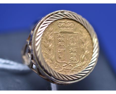 A Victorian gold sovereign, 1973, in 9ct. yellow gold ring mount, ring size Q, 12.3grms.