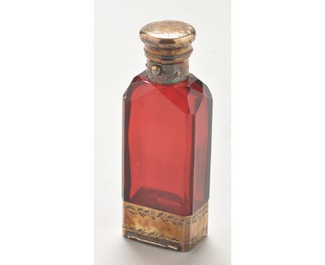A Victorian silver gilt and ruby glass combination vinaigrette and scent bottle, by Wright & Davies (William Thomas Wright & 