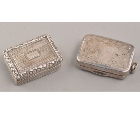 A George IV silver vinaigrette, by William Simpson, Birmingham 1828, of engine turned rectangular form, foliate border, pierc