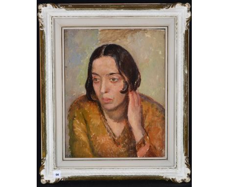 Clive Gardiner(1891-1960)''Portrait of Portia'',signed; inscribed on an exhibition label verso,oil on canvas laid on board,44