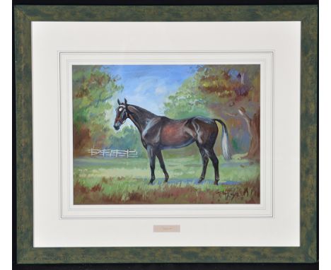Thomas "Tom" Carr(1912-1977)"Narla" - a portrait of a dappled bay horse,signed and dated '47,gouache,26 x 35cms; 10 1/4 x 13 