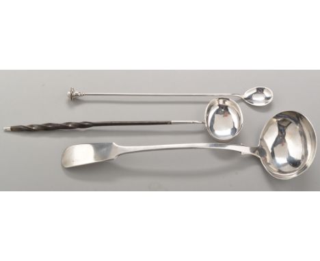 A George III silver soup ladle, by Thomas Watson, c.1800, fiddle pattern, 6.45oz; a George III toddy ladle, maker's mark indi