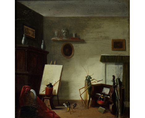 Auguste Bonnefoi(Belgian 1813-1883)The Insects Music School,signed and dated 1856,oil on panel,20.5 x 20cms; 8 1/8 x 7 7/8in.