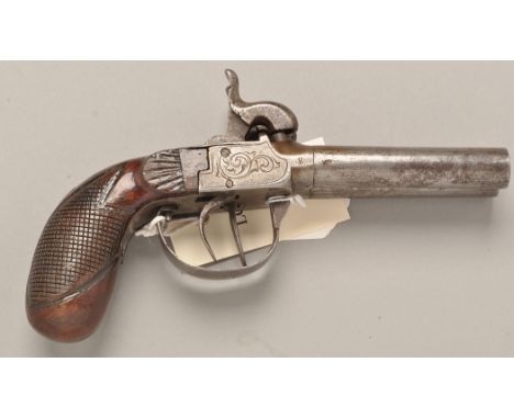A 70-bore double barrel twin hammer box lock percussion pistol, each barrel stamped 'Katus' and further stamps, Victorian pro