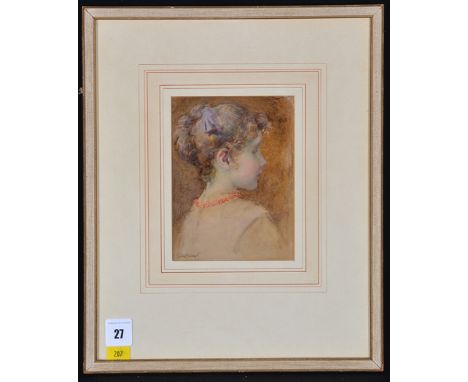 Elizabeth Gulland(1857-1934)"Daughter of Mr. & Mrs. McGregor" - a portrait of a girl wearing a coral necklace,signed; with in