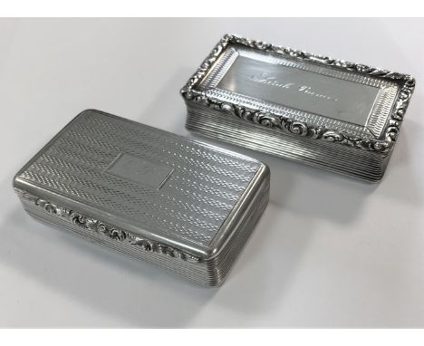 both rectangular in form with cast foliate thumbpiece and gilded interior; the first, Birmingham 1833, with reeded edge, deco