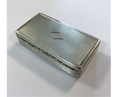 by Edward Edwards II, London 1841, of rectangular form with reeded edge and cast foliate thumbpiece, decorated with engine tu