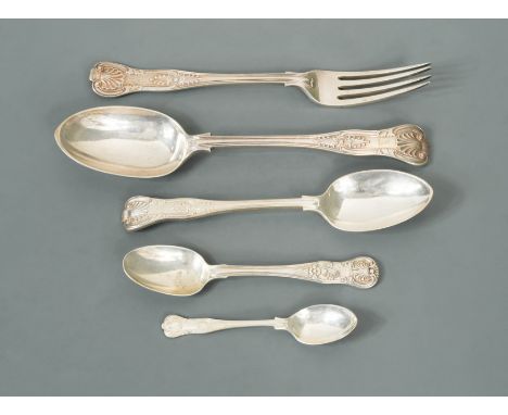 by Holland, Aldwinckle &amp; Slater, London 1902, 'Kings' pattern with shell backs, comprising 12 table forks, 7 table spoons