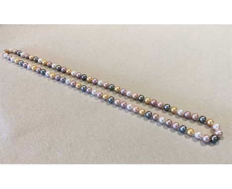 seventy seven pearls, with a central pearl of 13mm graduating to 9.2mm, of natural colour in delicate shades of grey, pink, g