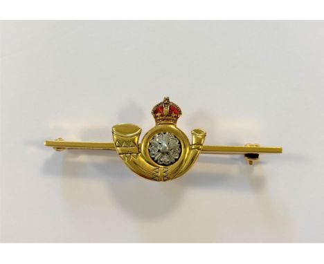 featuring the King's own Yorkshire Light Infantry post horn cradling a central 'Yorkshire white' rose set with five eight cut
