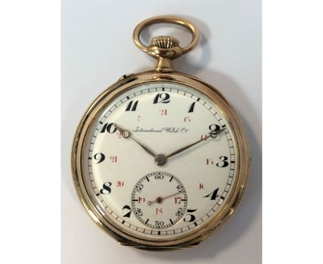 c1920, the signed white dial, 42mm diameter, with black Arabic numerals and an inner ring of red Arabic numerals recording 12