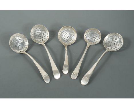 all London hallmarked and with round and decoratively pierced bowls, the first with indecipherable maker's mark and probably 