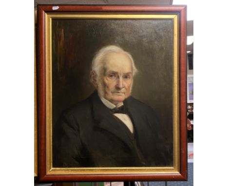 FRENCH SCHOOL FRAMED OIL CANVAS - PORTRAIT OF A GENTLEMAN - SIGNED &amp; INSCRIBED - 51CM X 61CM