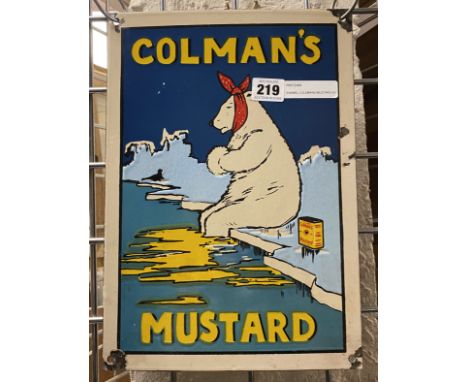 ENAMEL COLEMANS MUSTARD SIGN - 34.3CMS (H) X 24.2CMS (W) APPROX