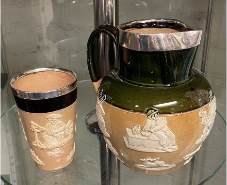 DOULTON LAMBETH JUG &amp; CUP H/M SILVER RIMS