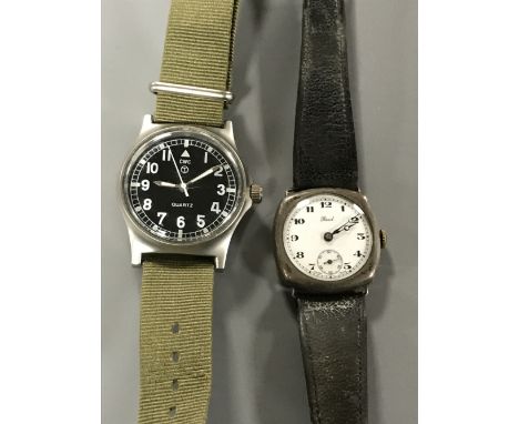 A Forces Gentleman's wrist watch numbered with arrow together with a vintage silver Reid and Son wrist watch. (2)