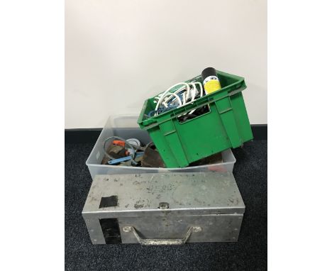 Four boxes of tools, hard ware, rope etc 
