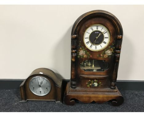 A contemporary Acctim mantle clock together with an oak Smiths clock