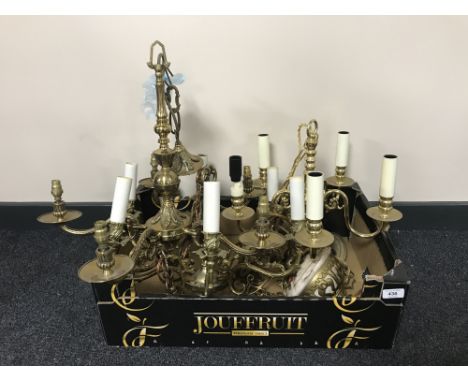 A box of four continental brass light fittings 
