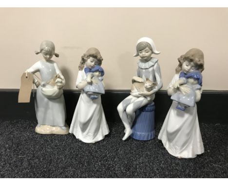 Four Nao figures - girls with cats and girls with dolls (4)