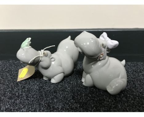 Two Nao hippopotamus figures 