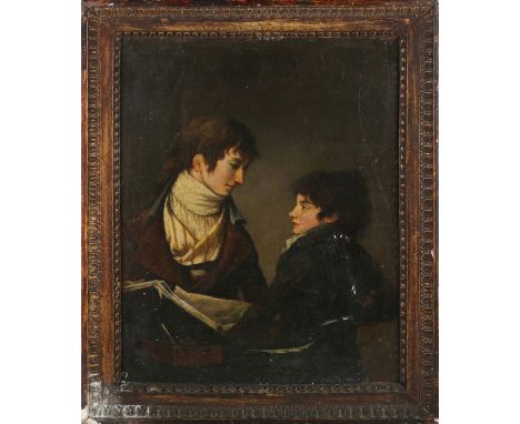British School - Portrait of a Young Man and a Boy, late 18th/early 19th century oil on canvas, 36.5cm x 28.5cm, within a pai