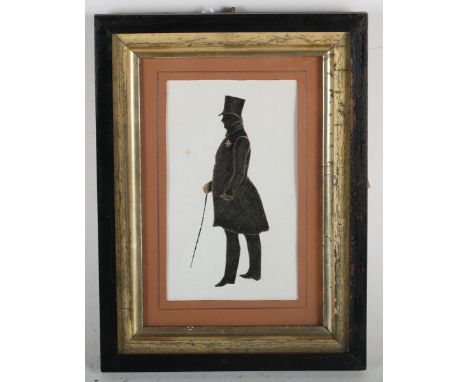 British School - Full Length Profile Portrait of a Gentleman wearing a Chivalric Order and Top Hat, 19th century cut paper si