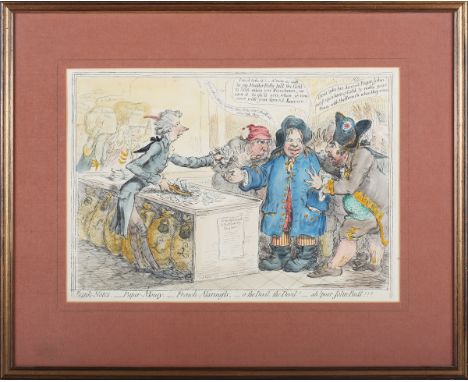 James Gillray - 'Bank-Notes, Paper-Money, French-Alarmists, o, the Devil, the Devil! Ah! poor John-Bull!!!', etching with lat