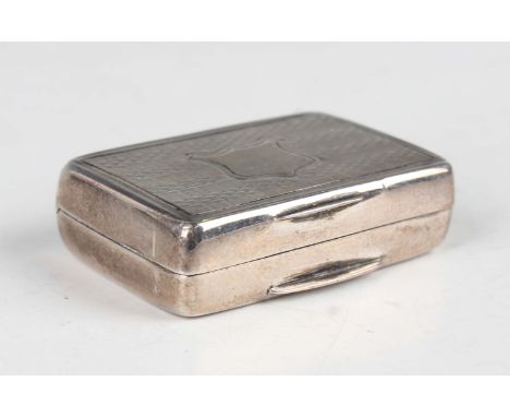 An early Victorian silver rectangular vinaigrette with engine turned decoration, hinged to reveal a gilt hinged grille pierce