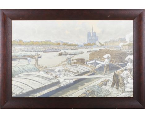Henri Riviere - View of the Seine and Notre Dame, Paris, late 19th/early 20th century lithograph in colours, 50.5cm x 80cm, w