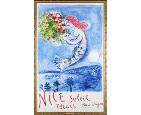 Marc Chagall - 'Nice Soleil Fleurs', lithograph in colours on wove paper, printed by Mourlot 1962, 97cm x 60cm, within a gilt