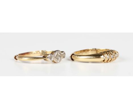 An 18ct gold and diamond five stone ring, Birmingham 1919, fitted with a sizing band, weight 2.8g, ring size approx J, and a 