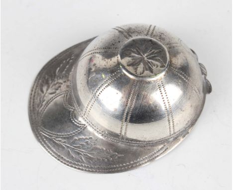 A George III silver novelty caddy spoon in the form of a jockey's cap with engraved decoration, Birmingham 1798 by Joseph Tay