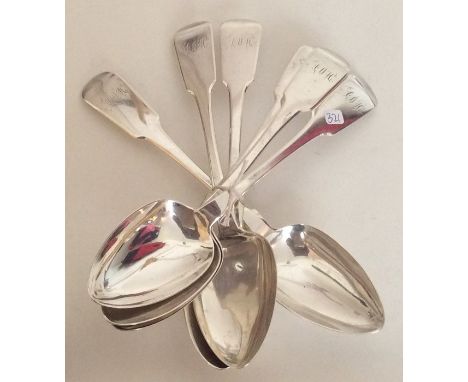 A good set of Scottish fiddle pattern silver tablespoons. By TM. Approx. 443 grams. Est. £130 - £150.