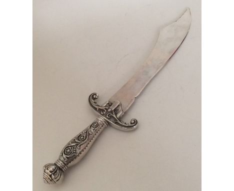 A large Continental silver sword with textured handle. Approx. 34 cms long. Approx. 375 grams. Est. £250 - £350.