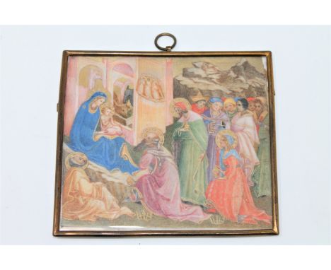 19th century Italian School, after Lorenzo Monaco, The Adoration of the Magi, gouache on ivory, 10cm by 9cm. 