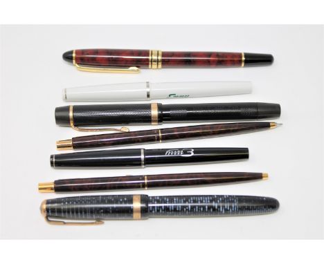 A collection of vintage pens to include - Canadian Parker Vacumatic, Onoto 'The Pen' and five other later ball point examples