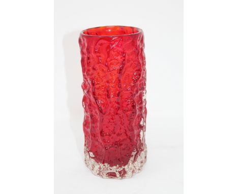 A Whitefriars ruby red textured bark vase, designed by Jeffrey Baxter, height 19cm. 