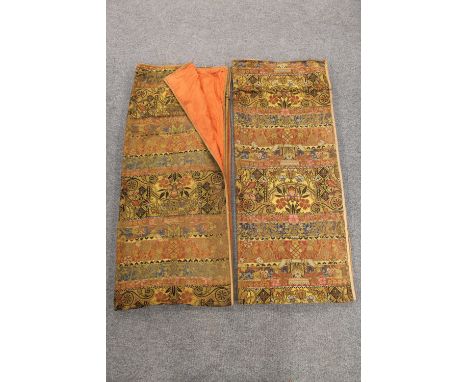A pair of 19th century French tapestry curtains with gold metal thread, each 256cm by 117cm. 