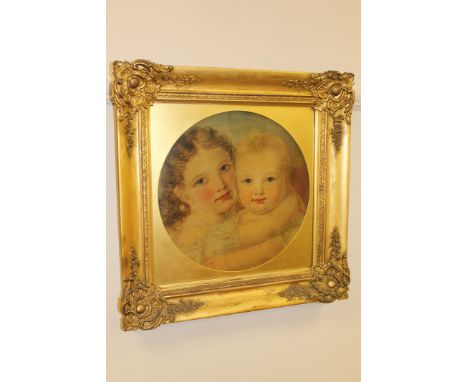 19th century school, a portrait of two sisters, oil, 33cm. 