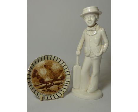 Bruce Bairnsfather pin tray D11cm and a Spode figure 'Batsman' modelled by Pauline Shone (2)